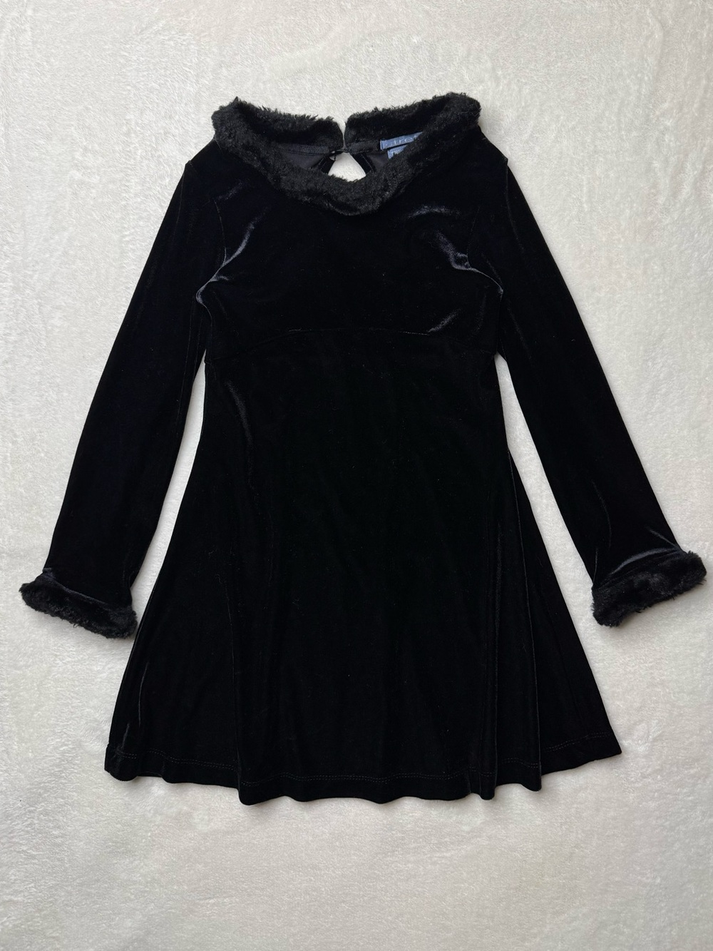 The Children's Place Formal Black Velvet Dress with Faux Fur Trim Holiday Sz 6